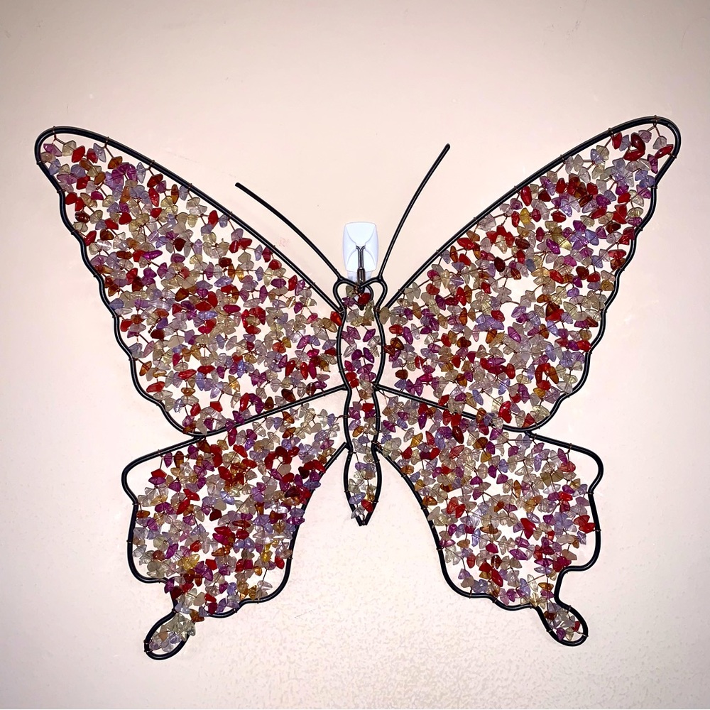Butterfly Home Decor Wall Hanging Beaded Metal Colorful Nature Summer Art Design